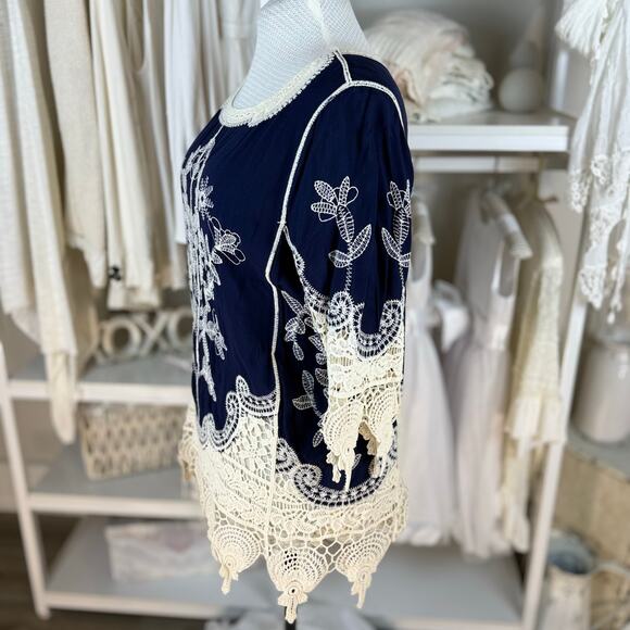 Cato women's sz. XL blue embroidered boho top, lace, feminine unique, #4196 - Picture 6 of 10
